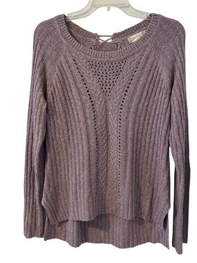 Altar'd State Lavender Open-Knit Crewneck Sweater